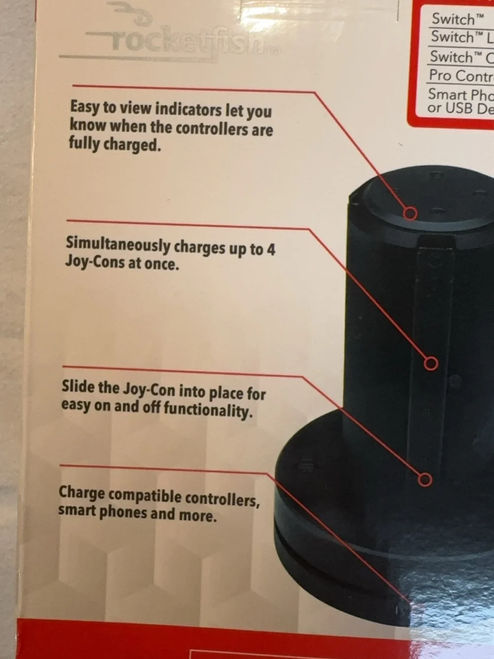 Rocketfish Charging Station for Nintendo Switch - Red & Blue Accent